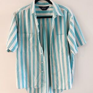 Woolrich Men's Short Sleeve Vertical Stripe Shirt - Aqua & White